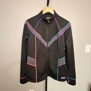 Fila sport black zip up jacket with neon accents